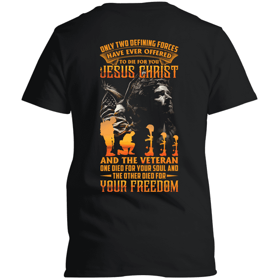 Lotusprinthandmade Jesus & Veteran Only Two Defining Forces Have Ever Offered To Die For You Black Classic Unisex T-Shirt 100% Cotton S-5XL