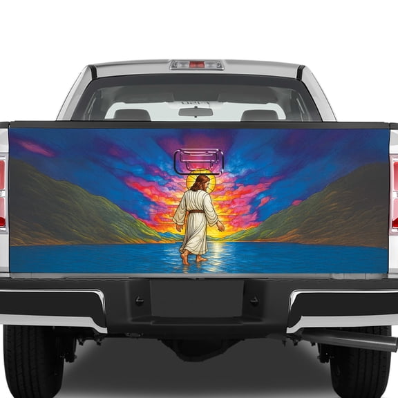 Lotusprinthandmade Jesus Walking Tailgate Wrap 2 Sizes (24"x58"), Religious Tailgate Wrap