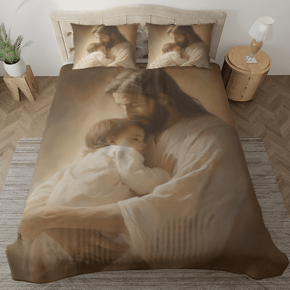 Lotusprinthandmade Jesus and Child Bedding Set (Made in Vietnam) (60x80), Jesus Christian Bedding Set, jesus and child comforter