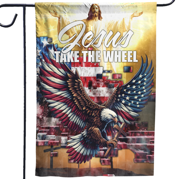 Lotusprinthandmade Jesus and Eagle with Cross 100% Polyester Garden Flag 2 Sizes