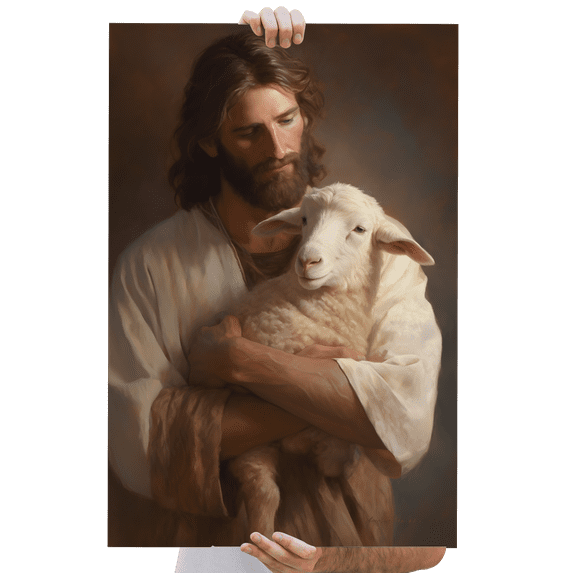 Lotusprinthandmade Jesus and Lamb Christian Poster 24" x 36", Jesus Christian Canvas