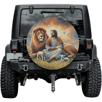 Lotusprinthandmade Jesus and Lion Lamb Spare Tire Cover Without Backup Camera Hole 6 Sizes (27 in.)