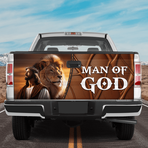 Lotusprinthandmade Jesus and Lion Tailgate Wrap 2 Sizes (26"x66"), jesus tailgate graphic, christian tailgate wrap