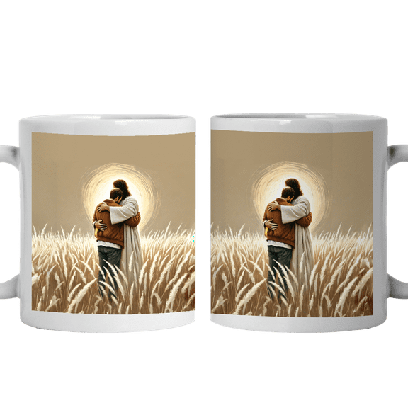 Lotusprinthandmade Jesus and Man Christian White Ceramic Mug (11oz) (Made In US), Faith-based Coffee Mug, Christian-themed Drinkware