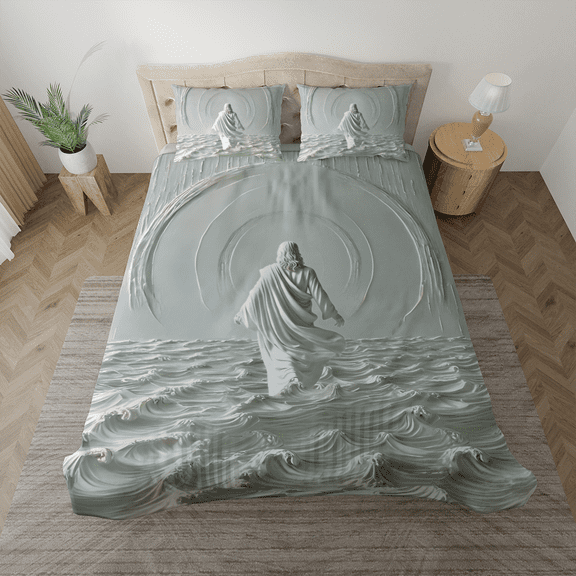 Lotusprinthandmade Jesus on Water Bedding Set (Made in Vietnam) (104x88), christian faith based bedding set, jesus bedding set