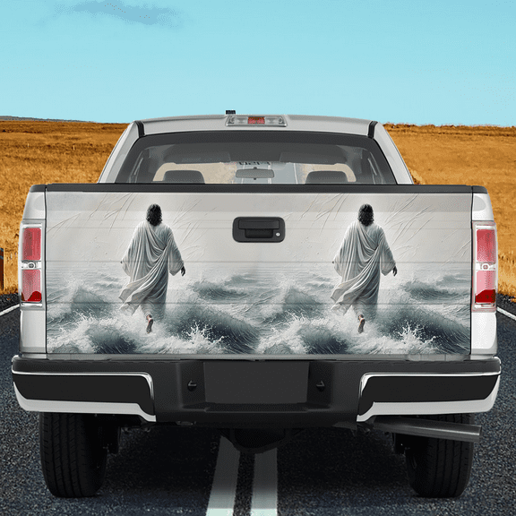 Lotusprinthandmade Jesus on Water Tailgate Wrap 2 Sizes (24"x58"), Book Lovers Gift, book lovers truck tailgate wrap, book themed tailgate wrap