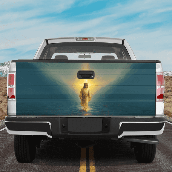 Lotusprinthandmade Jesus on Water Tailgate Wrap 2 Sizes (26"x66"), Book Lovers Gift, book lovers truck tailgate wrap, book themed tailgate wrap