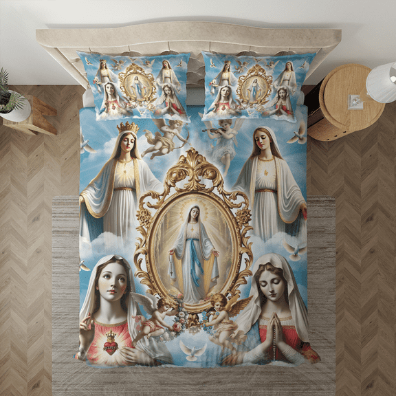 Lotusprinthandmade Jesus's Mother Bedding Set (Made in Vietnam) (88x88), Religious-Themed Bedding Set