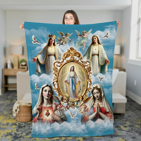 Lotusprinthandmade Jesus's Mother Fleece Blanket 2 Sizes (Made in US) (60"x50"), Religious-Themed Throw