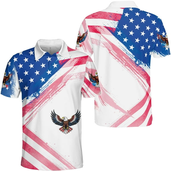 Lotusprinthandmade July 4 America Flag Jesus Eagle Patriotic Men Polo Shirt (Lightweight) S-5XL Multicolor (S), america flag jesus eagle polo shirt