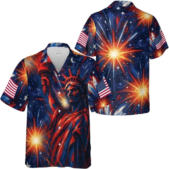 Lotusprinthandmade July 4 America Flag Jesus Eagle Patriotic Short-sleeve Hawaiian Shirt XL