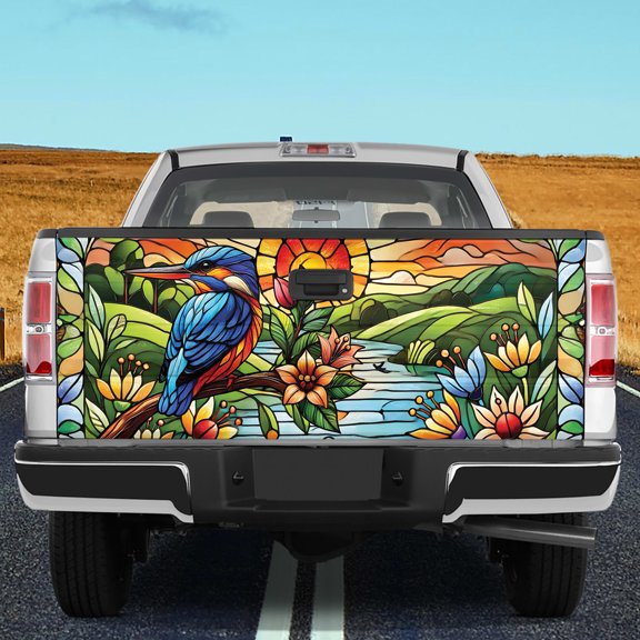Lotusprinthandmade Kingfisher Bird Animal 3D Tailgate Wrap 2 Sizes (24"x58"), Animal Graphic Tailgate Wrap