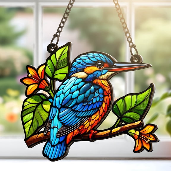 Lotusprinthandmade Kingfisher Bird Custom Shape Window Hanging Suncatcher Decor