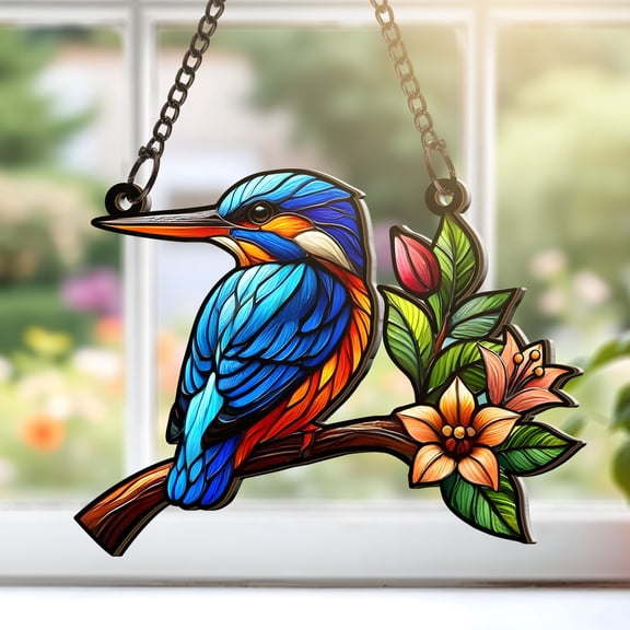 Lotusprinthandmade Kingfisher Bird Custom Shape Window Hanging Suncatcher 6in, Bird Lover Window Decor
