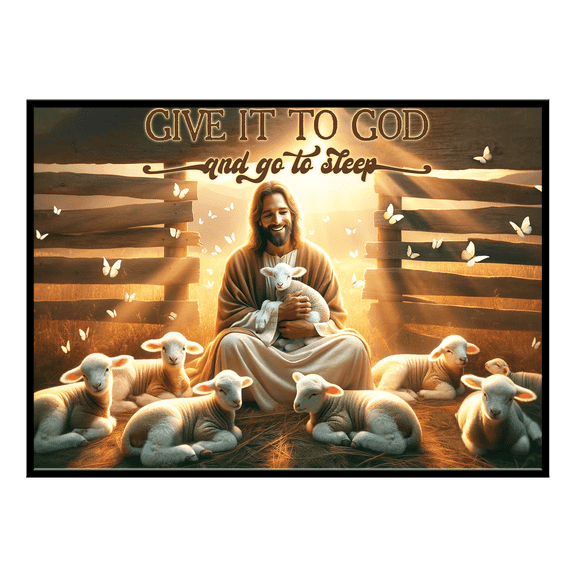 Lotusprinthandmade Lamb Give It To God And Go To Sleep Canvas Wall Art 24 x 16 in, Multicolor