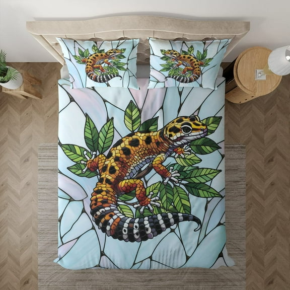Lotusprinthandmade Leopard Gecko 3D Bedding Set (Made in Vietnam) (60x80), Cute Reptile Comforter with Pillowcases Lizard Decor