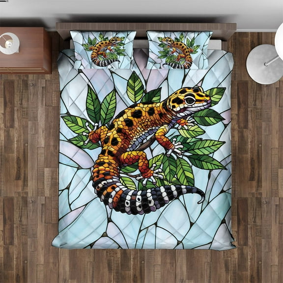 Lotusprinthandmade Leopard Gecko 3D Quilt Bedding Set (Fold Hem) 5 Sizes (Made in Vietnam) (70x80), Leopard Gecko Quilt, Reptile Quilt Bedding Set
