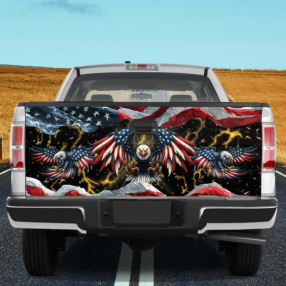 Lotusprinthandmade Lightning America Flag Eagle 3D Tailgate Wrap 2 Sizes (24"x58"), eagle tailgate wrap