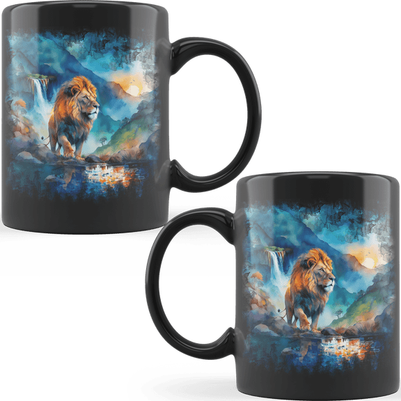 Lotusprinthandmade Lion Abstract Watercolor Illustration Ceramic Mug 11 oz, Black