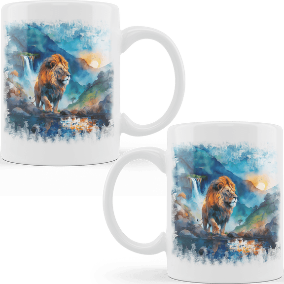 Lotusprinthandmade Lion Abstract Watercolor Illustration Ceramic Mug (11oz)