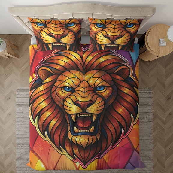 Lotusprinthandmade Lion Animal Bedding Set, Multicolor, 78x88