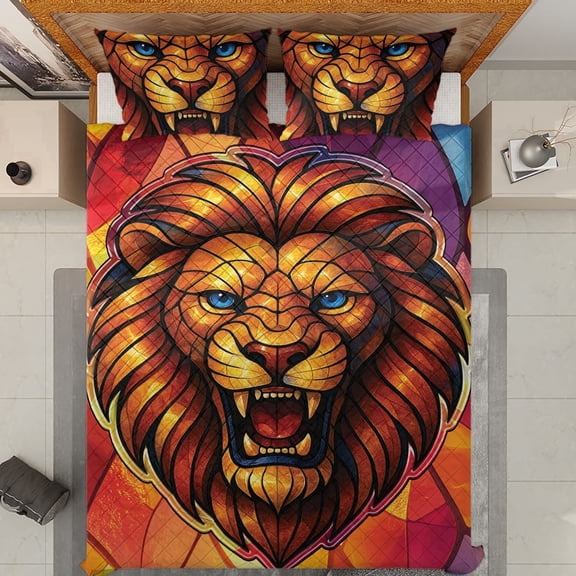 Lotusprinthandmade Lion Animal Quilt Bedding Set, Fold Hem, 55x60
