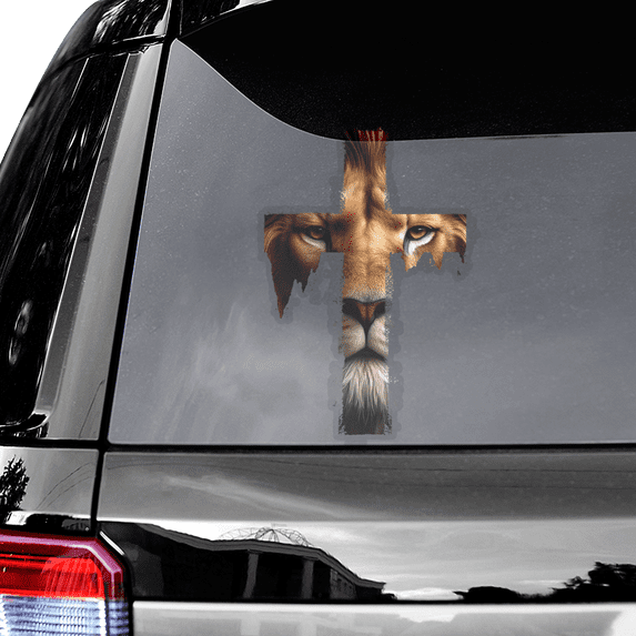 Lotusprinthandmade Lion Cross Christian Transparent Vinyl Decal 4 Sizes (12x12 Inches)