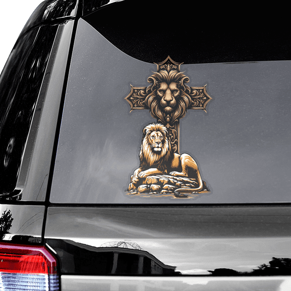 Lotusprinthandmade Lion Cross Christian Transparent Vinyl Decal 4 Sizes (6x9 Inches)