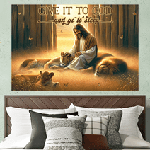 Lotusprinthandmade Lion Give It To God And Go To Sleep Poster 12" x 18”, Christian Wall Art, Christian Poster, Christian Home Decor, jesus poster, jesus christ poster