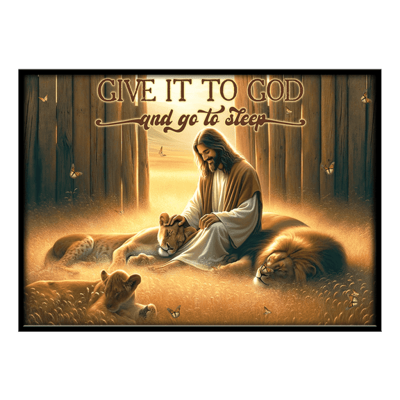 Lotusprinthandmade Lion Give It To God And Go To Sleep Canvas Wall Art 18 x 12 in, Multicolor