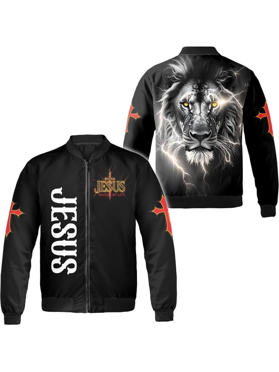 Lion Jesus All-over Print Bomber Jacket S-5XL Multicolor (2XL), christian faith based bomber jacket, lion print jacket