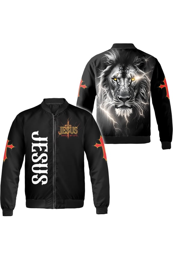 Lion Jesus All-over Print Bomber Jacket S-5XL Multicolor (3XL), christian faith based bomber jacket, lion print jacket