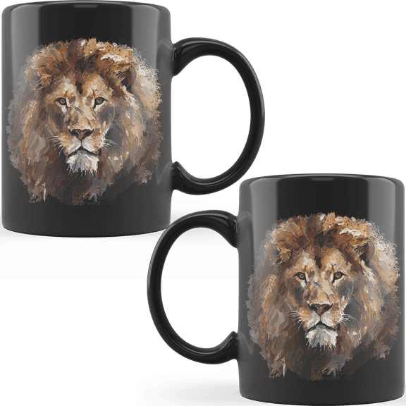Lotusprinthandmade Lion Majestic Abstract Ceramic Mug 11 oz, Black