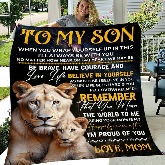 Lotusprinthandmade Lion To My Son When You Wrap Yourself Fleece Blanket 2 Sizes (Made in US) (80"x60"), Gift for Son from Mom