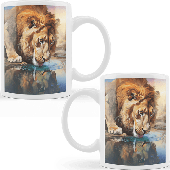 Lotusprinthandmade Lion Ceramic Mug 15 oz, White
