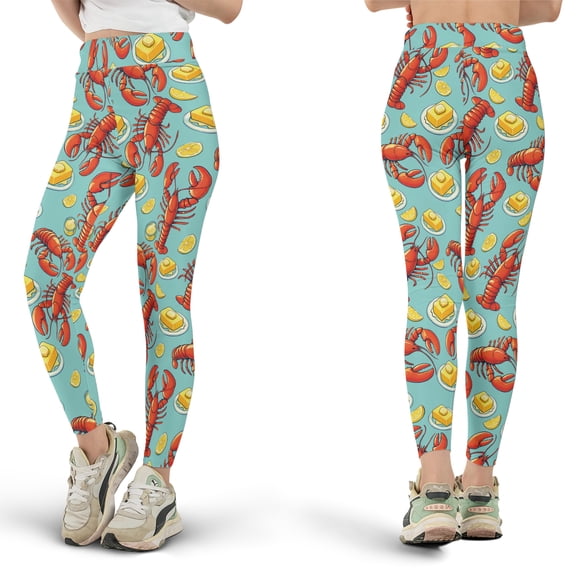 Lotusprinthandmade Lobster and Butter Print All-over Print Leggings XS-5XL (M), High-Waist Leggings For Lovers