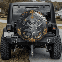 Lotusprinthandmade Love Dragon Couple Spare Tire Cover Without Backup Camera Hole 6 Sizes (27 in.)