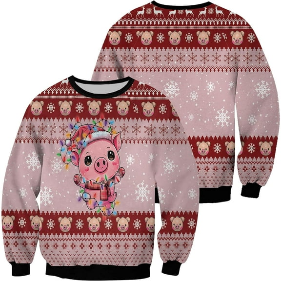 Lotusprinthandmade Lovely Christmas Pig Ugly Christmas Sweater (Midweight) S-5XL Multicolor (S)