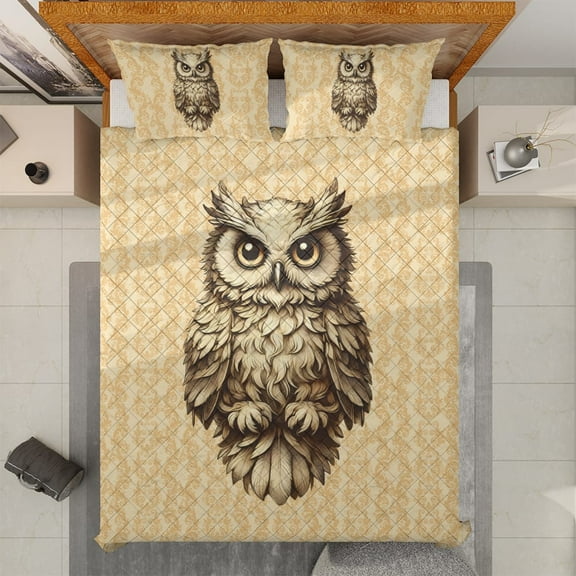 Lotusprinthandmade Owl Lovers Quilt Bedding Set (White Binding) 5 Sizes (Made in Vietnam) (55x60), Inspired Quilt Set for Lovers