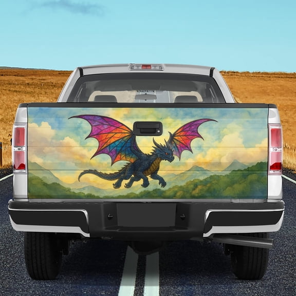 Lotusprinthandmade Majestic Dragon Fantasy Tailgate Wrap 2 Sizes (24"x58"), Mythical Creature Truck Decal, Dragon Lover Gift
