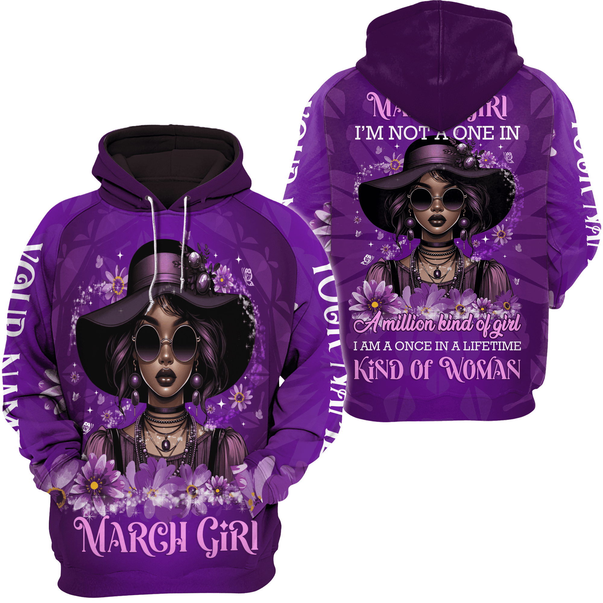 Lotusprinthandmade March Personalized Name Birthday Girl Black Women Hoodie 3D Lightweight S 5XL Multicolor Walmart