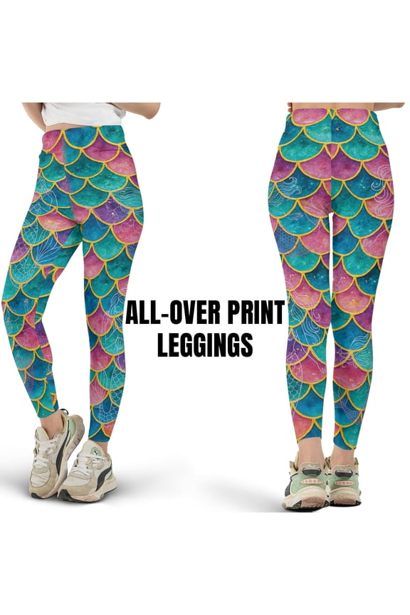 Mermaid Print All-over Print Leggings XS-5XL (2XL), Fantasy Leggings for Lovers