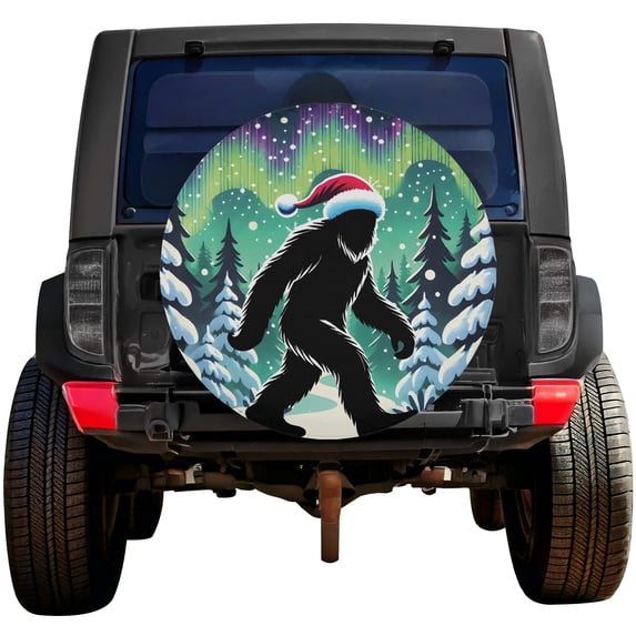 Lotusprinthandmade Merry Christmas Bigfoot Spare Tire Cover Without Backup Camera Hole 6 Sizes (35 in.), christmas tire cover, funny bigfoot design