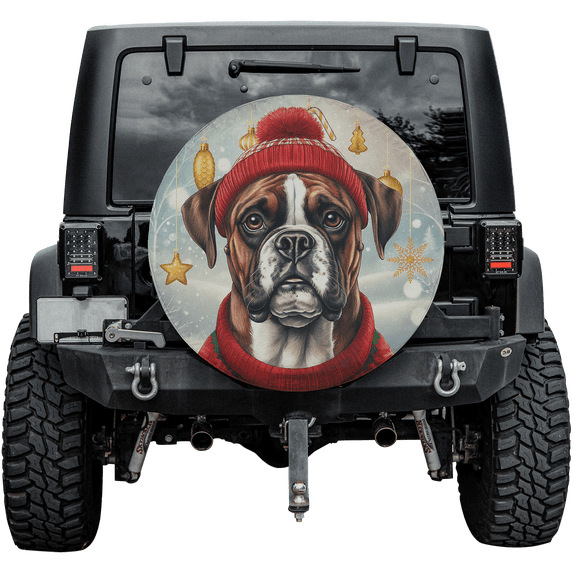 Lotusprinthandmade Merry Christmas Cute Boxer Spare Tire Cover Without Backup Camera Hole 6 Sizes (30 in.)