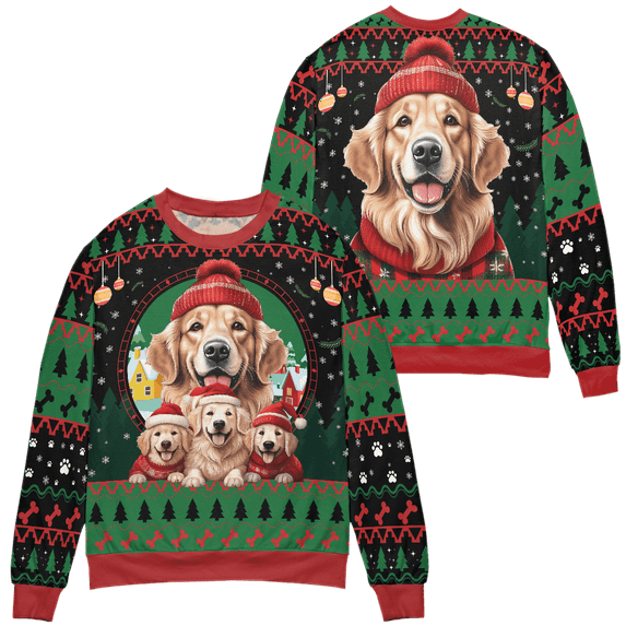 Lotusprinthandmade Merry Christmas Cute Golden Retriever Multicolor Print Crew-neck Sweatshirt 3D (Made in Vietnam) S-5XL (L)