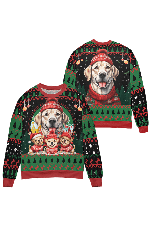 Merry Christmas Cute Labrador Retriever Multicolor Print Crew-neck Sweatshirt 3D (Made in Vietnam) S-5XL (M)