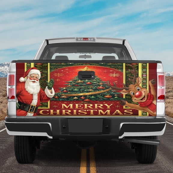 Lotusprinthandmade Merry Christmas Graphic Tailgate Wrap Multicolor 26"x66"