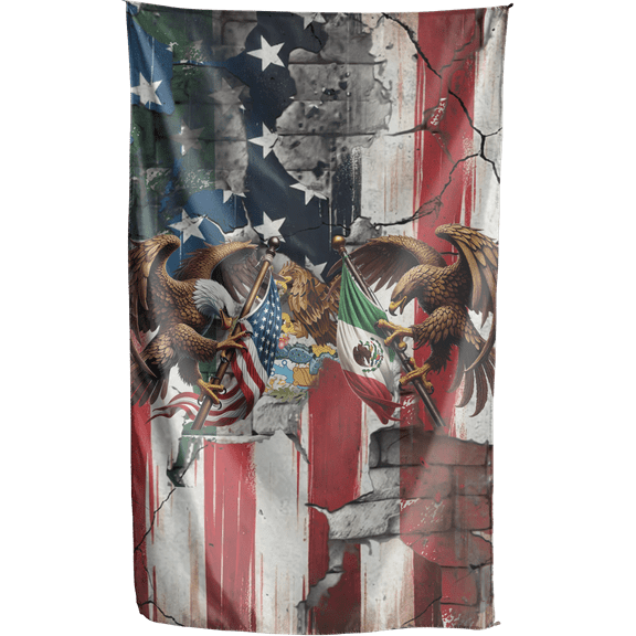 Lotusprinthandmade Mexican America Friendship US Mexico Patriotic Eagle Proud 100% Polyester Wall Flag One Size 36 x 60 inches
