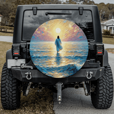 Lotusprinthandmade Miracle Christian Jesus Walking Spare Tire Cover Without Backup Camera Hole 6 Sizes (27 in.)