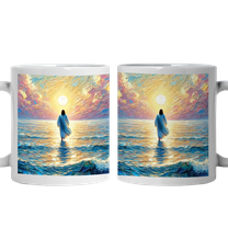 Lotusprinthandmade Miracle Christian Jesus Walking White Ceramic Mug (11oz) (Made In US), Faith-based Coffee Mug, Religious Faith Mug